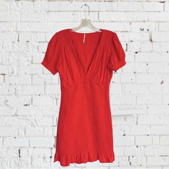 Free People Red Ruffled Bodycon Mini Dress Size Medium - Picture 1 of 13